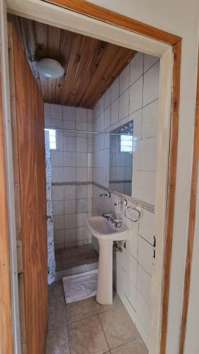 een badkamer met een wastafel en een spiegel bij Departamento Tilcara in Neuquén
