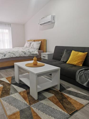a living room with a couch and a coffee table at Studio apartmani Banja Koviljaca in Banja Koviljača