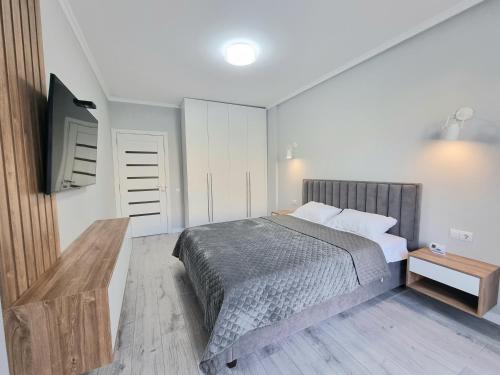 - une chambre avec un lit et une télévision dans l'établissement Center, Albisoara str., 1bedroom and living with balcony, à Chişinău