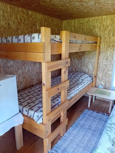 a bedroom with bunk beds in a cabin at OÜ Jöeääre majutus. in Lemmaku