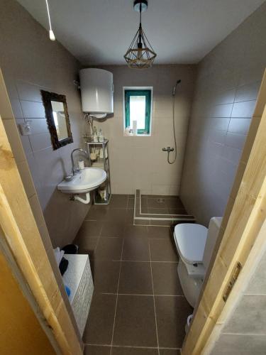 a bathroom with a toilet and a sink at Imanje sa bazenom in Obrenovac