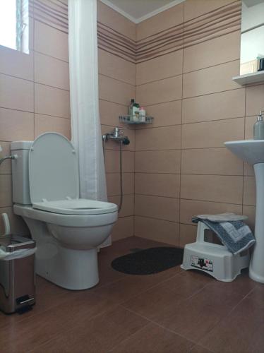 un bagno con un water e un lavandino di Beachfront apartment a Rethymno