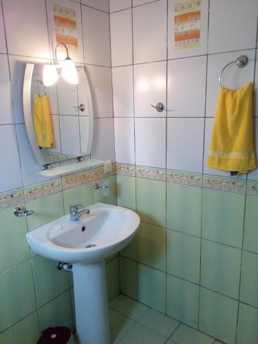 a bathroom with a sink and a mirror at Rose Apart in Sarigerme