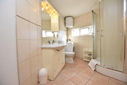 a bathroom with a sink and a toilet and a shower at Apartments ATM in Šibenik