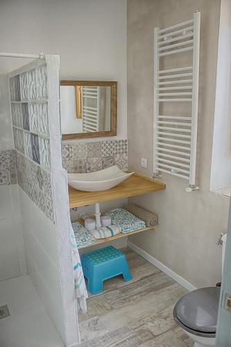 a bathroom with a sink and a mirror at La Madriguera de Tomaso in Eraul