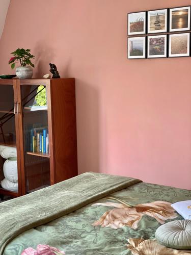 a bedroom with a bed and a book shelf at Tiziana's Herberg in Zierikzee