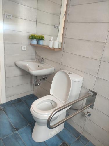 a bathroom with a toilet and a sink at Villa Ruby in Pesádha