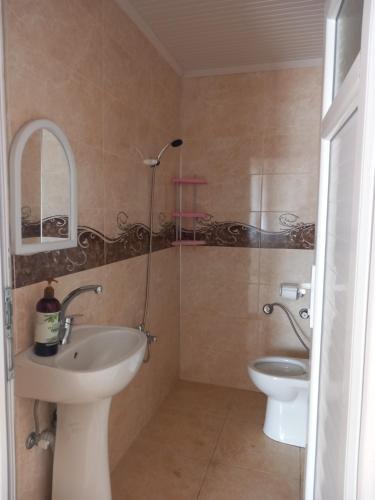 a bathroom with a sink and a toilet at Salda cenneti in Yeşilova