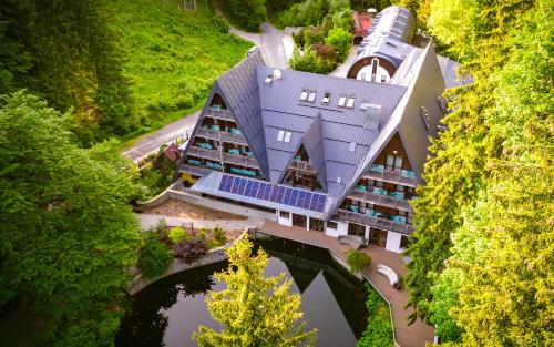 an overhead view of a building with a bridge at Jelenia Struga MEDICAL SPA Hotel dla dorosłych in Kowary