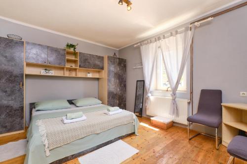 um quarto com uma cama, uma secretária e uma cadeira em Bella Vista em Čunski