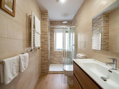 a bathroom with a sink and a toilet and a shower at Apartantiguo San Isidoro10 in Oviedo