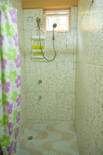 a bathroom with a shower with a shower curtain at Perfect Family Home Close to Roseau in Roseau