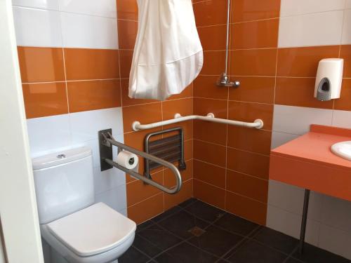 un baño con inodoro y lavabo en Tres Estrellas Camí de Sirga Mequinenza, en Mequinenza