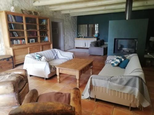 un salon avec un canapé et une table dans l'établissement Mas de la Digue, Châteaurenard, 6 chambres, 5 sdb., à Châteaurenard
