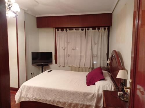 um quarto com uma cama grande e uma televisão em txukuna em Amorebieta-Echano