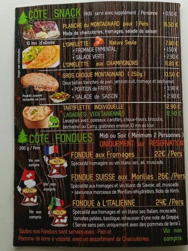 une page d'un menu pour un restaurant dans l'établissement Chambre La Lavandula Col de Turini, à Granges de Faisset