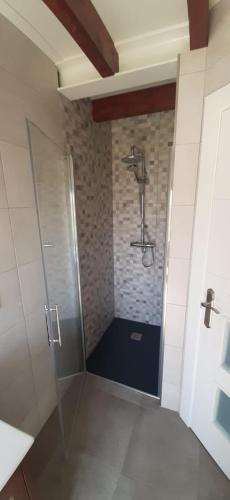 a bathroom with a shower in a room with at El Molino 2 in Muros de Nalón