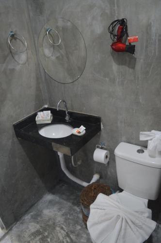 a bathroom with a sink and a toilet at Pousada Vila Vovo Zilda in Maragogi