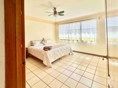 a bedroom with a bed and a ceiling fan at Casa Ritual in Oaxaca City