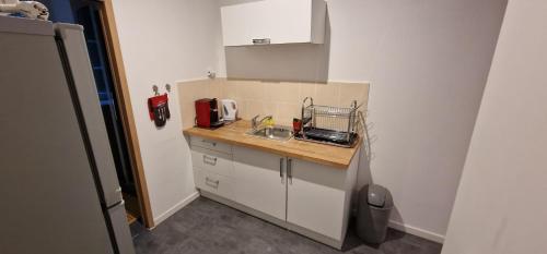une petite cuisine avec un comptoir et un évier dans l'établissement Appartement Eaux-Bonnes, à Eaux-Bonnes