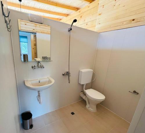 a bathroom with a toilet and a sink at CozyHut Бунгало под Наем in Chernomorets