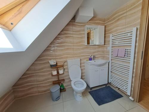 La salle de bains est pourvue de toilettes et d'un lavabo. dans l'établissement Apartment Iva, à Duga Resa
