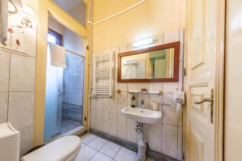 a bathroom with a toilet and a sink and a shower at Büyükada Anastasia Meziki History Mansion in Buyukada