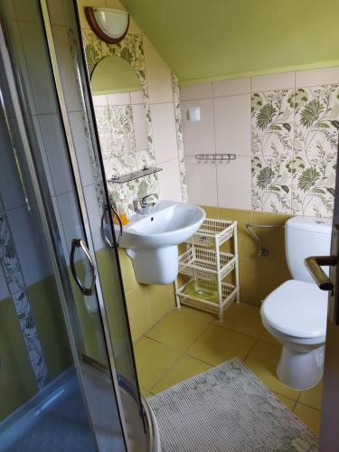 a bathroom with a sink and a toilet at Pokoje Inulec in Inulec