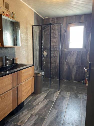 une salle de bain avec douche et lavabo dans l'établissement La Villa cocooning, à Changé