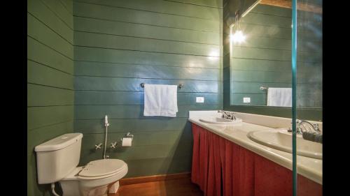 a bathroom with a toilet and a sink at Silêncio, natureza, aconchego, mountain bike in Campos do Jordão