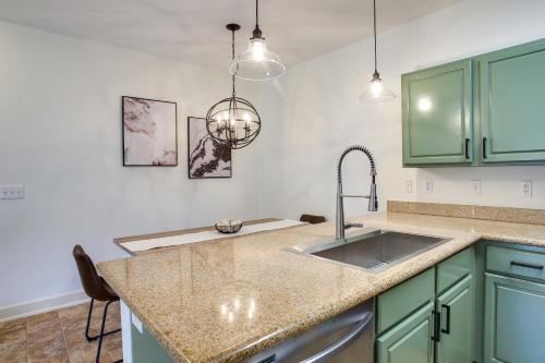 a kitchen with green cabinets and a sink at Coeur dAlene Condo Rental 4 Mi to Lake Hayden! in Coeur d'Alene