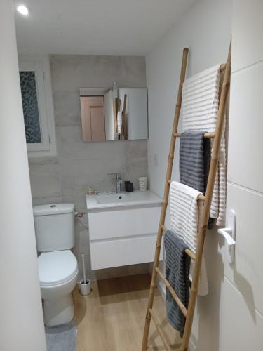 een badkamer met een toilet en een wastafel bij L’Echappée Belle in Saint-Jean-de-Fos