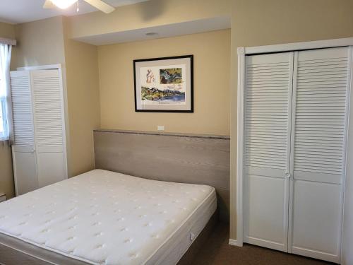 een slaapkamer met een bed en een kast bij Fairmont Mountain View Villas in Fairmont Hot Springs