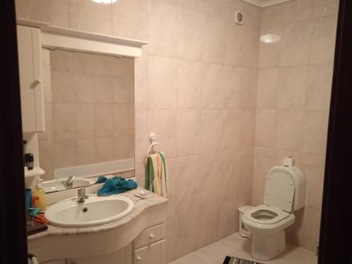 La salle de bains est pourvue d'un lavabo et de toilettes. dans l'établissement Vagueira Beach Terrace, à Praia da Vagueira