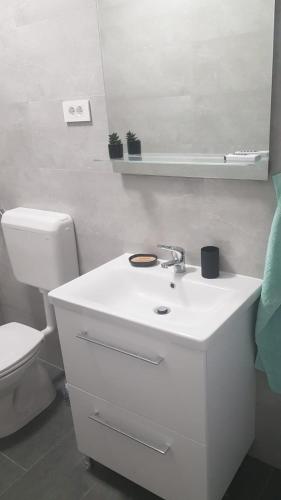 a white bathroom with a toilet and a sink at In the nature by Marko in Benkovac