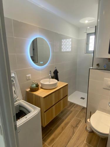 a bathroom with a sink and a mirror at Mistral gagnant - parking privé in Cassis