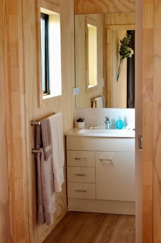 マスタートンにあるLuxury Container Cabinの洗面台と鏡のあるバスルーム