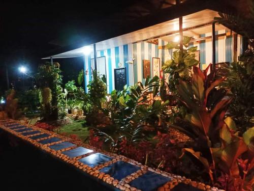 a garden in front of a building at night at EDMUND's GARDEN INN in Siquijor