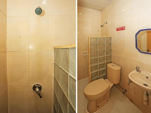 two pictures of a bathroom with a toilet and a sink at SUPER OYO 92672 Hotel Bsd in South Tangerang