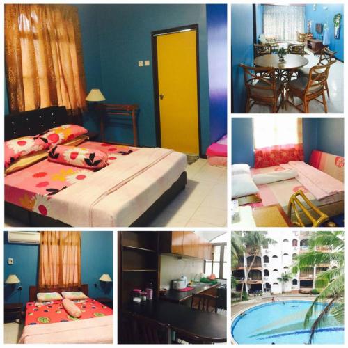 a collage of pictures of a room with a bed and a table at SERI LAGENDA 4 in Kuah