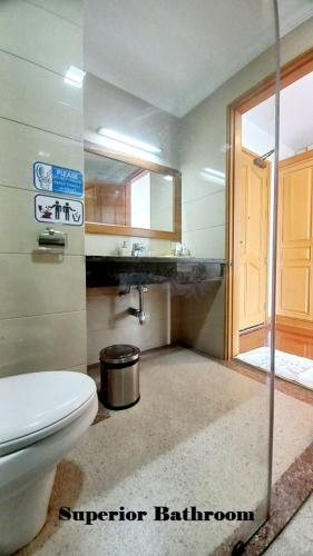a bathroom with a toilet and a sink at Mountain Star Hotel in Taunggyi