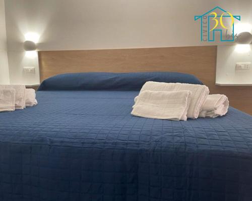 - un lit bleu avec des serviettes blanches dans l'établissement CIVICO 30 bis, à Santa Domenica