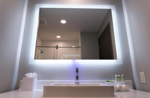 a bathroom sink with a large mirror above it at Holiday Inn Express & Suites Garland E - Lake Hubbard I30 by IHG in Garland