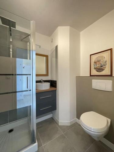 een badkamer met een toilet en een wastafel bij T3 6 pers. - La Tranche sur mer in La Tranche-sur-Mer