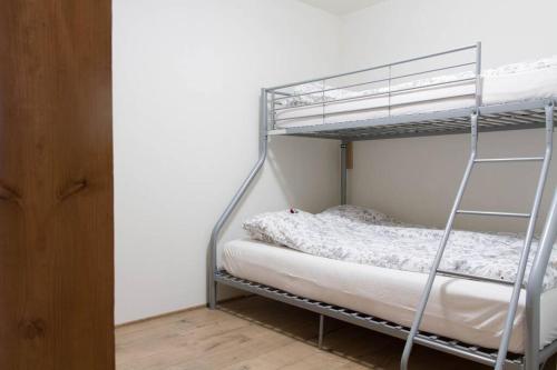 een slaapkamer met een stapelbed en een ladder bij Appartement Atmospheria in romantische stolp in Warmenhuizen