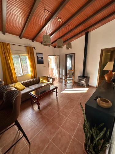 ein Wohnzimmer mit einem Sofa und einem Kamin in der Unterkunft Casa Barcelo El Chorro in El Chorro