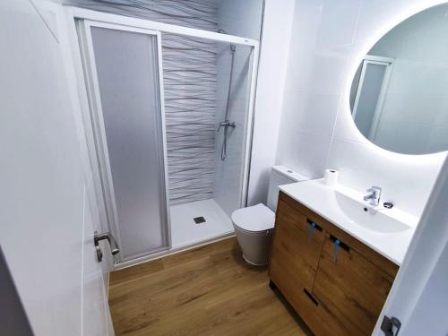 a bathroom with a toilet and a sink and a shower at Mariña Home in Ourense