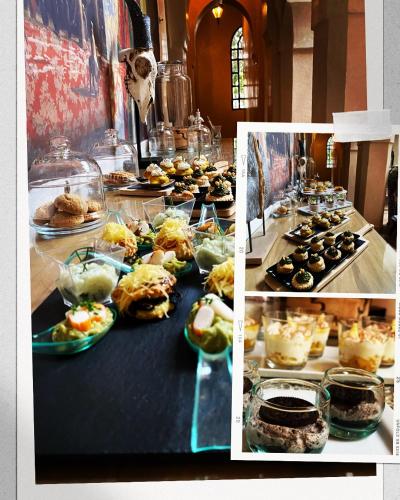 a table filled with dishes of food on plates at Villa Serena Marrakech - Maison d'hôtes in Marrakech