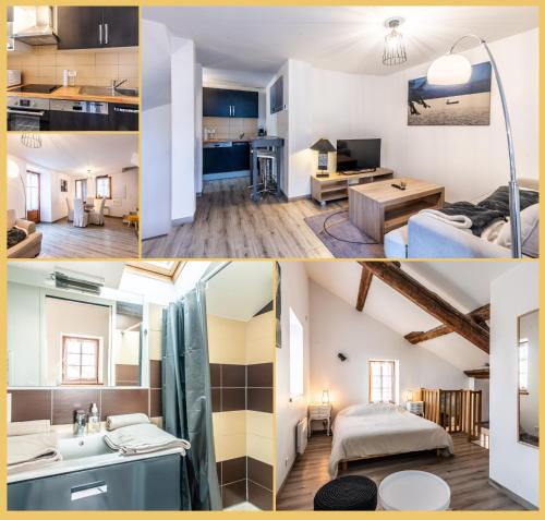 a collage of photos of a room at Maison en Duplex I Yvoire I Lac Léman I Médiévale in Yvoire