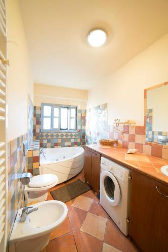 a bathroom with a toilet sink and a washing machine at Daphne in Ermioni